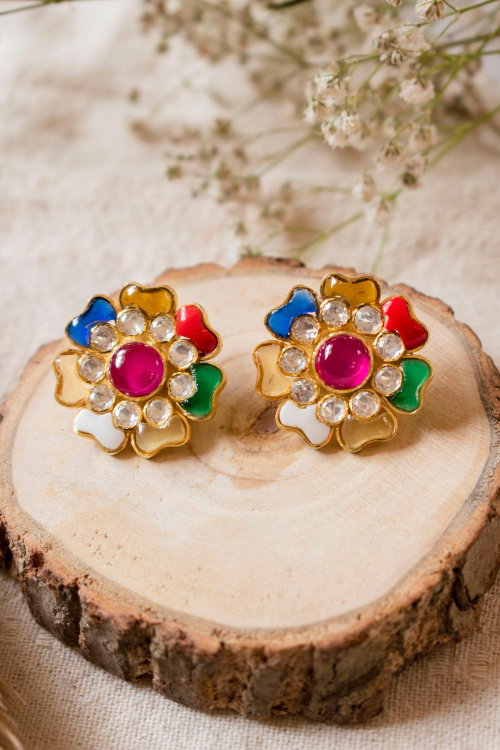 bhumi-navratna-earringsBhumi Navratna EarringsTapri IndiaMOISSANITE POLKI, EARRINGS, EARRINGS MOISSANITE POLKI